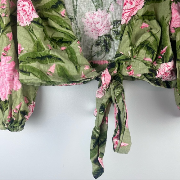 Agua Bendita x Target Peony Tie Wrap Top Floral Linen Blend Beach Small - Picture 7 of 11